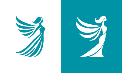 Elegant woman with flowing wings and dress ai generated