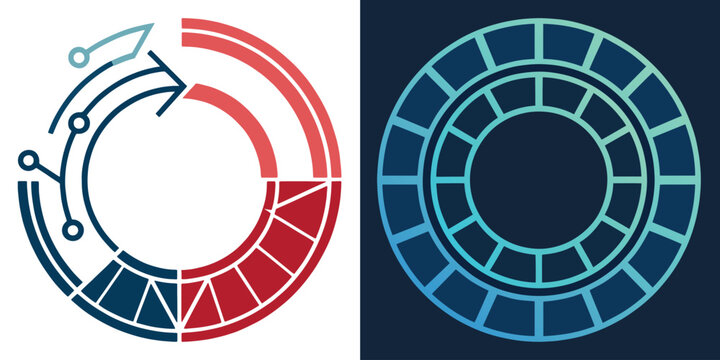 Progress circle logo with expanding fragmented lines. Abstract loading ring for technology and digital design, vector.
