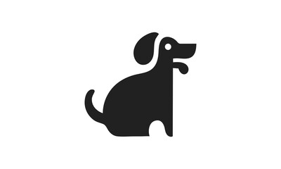 Simple black silhouette of a sitting dog with a curled tail and one paw raised ai generated