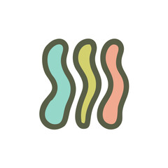 Pastel Abstract Shapes Grid with Modern Wavy Lines, A visually balanced grid of 16 unique abstract icons, each featuring soft pastel hues, organic curves, and geometric symmetry—ideal for tech, wellne