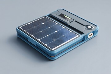 3D representation of a portable solar charger ideal for outdoor power needs.