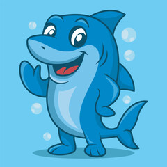 Cartoon Illustration of a Friendly Shark Waving