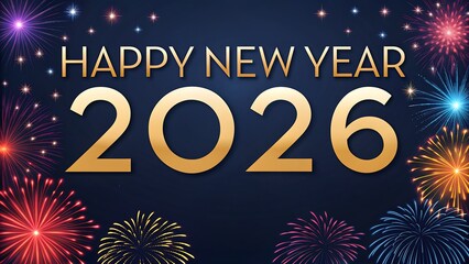 Happy New Year 2026 Celebration with Colorful Fireworks on Dark Background
