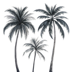 Set of natural coconut trees isolated on a white background.