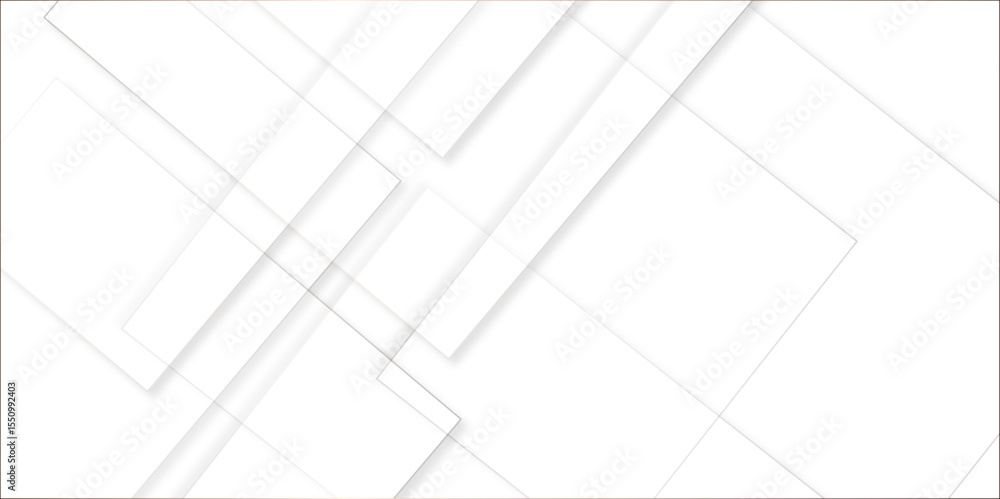 Poster abstract white background design with layers of textured white transparent material in triangle and 