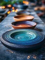 Colorful bowls on a surface