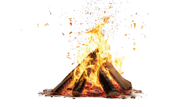 Bonfire with sparks flying upward Transparent background, PNG