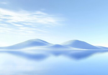 Reflective Snowy Landscape with Distant Hills Under a Clear Sky