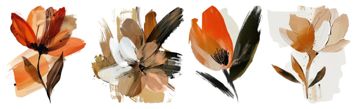 PNG Abstract floral brush strokes, element set on transparent background