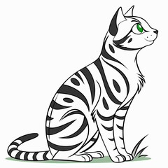 Silver Bengal cat sitting with sleek striped vector design