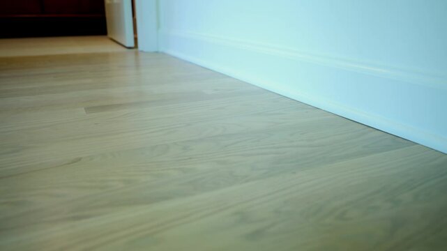 Element of the white Interior, wooden floor after the repair, move wide camera shot