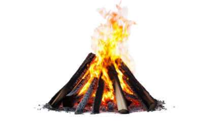 Bonfire with warm orange and red firelight Transparent background, PNG