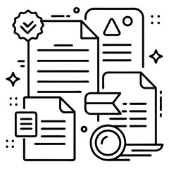 Document icon set. Files related line icons: papers, folder, certificate, accept, approved, clipboard, invoice, archive, report, search, list and more. 