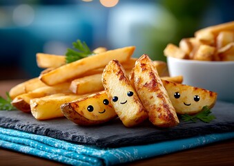 Crispy potato wedges with cute faces