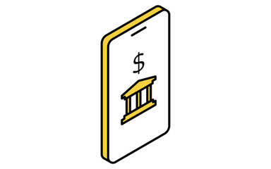 スマホの銀行アプリのシンプルな線画アイコン（アイソメトリックイラスト）