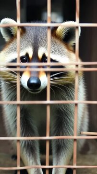raccoon in zoo enclosure behind bars curious animal captive wildlife conservation setting