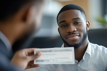 Close-up view of office worker receiving salary from boss, highlighting workplace compensation and professional achievement., Generative AI