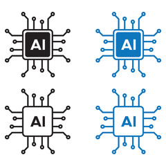 AI icon set. artificial intelligence icon set. solid and line icons. eps file.