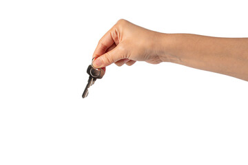 Key with a ring in hand on a transparent background.