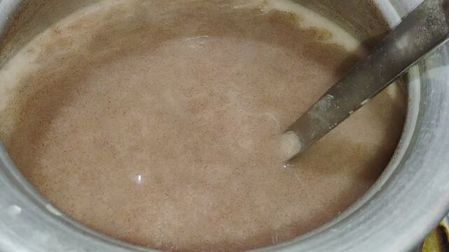 Boiling ragi in the water