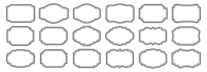 Obraz premium Set of Vintage frame outline design. Vintage cute whimsical vector frames set. Decorative elegant retro wave, border frame set line art style design. 