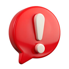 Red speech bubble with a white exclamation mark symbol isolated on transparent background