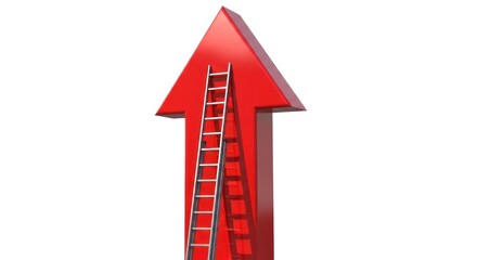 Climbing ladder to success concept with red arrow and ladder on a white background