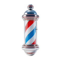 Retro barber pole, red, white, blue stripes, vintage, cylindrical, chrome accents