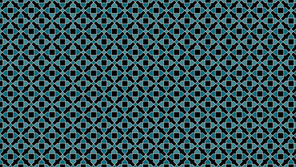 Repeating geometric pattern with squares and diamonds in teal and black colors forming a tileable design