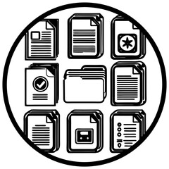 Documents icon set. File related line icons: documents, folder, certificate, accept, approved, clipboard, invoice, archive, report, search, list and more. Editable stroke. Vector illustration. All ico