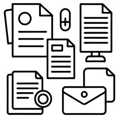 Documents icon set. File related line icons: documents, folder, certificate, accept, approved, clipboard, invoice, archive, report, search, list and more. Editable stroke. Vector illustration. All ico