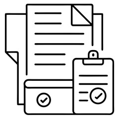 Documents icon set. File related line icons: documents, folder, certificate, accept, approved, clipboard, invoice, archive, report, search, list and more. Editable stroke. Vector illustration. All ico