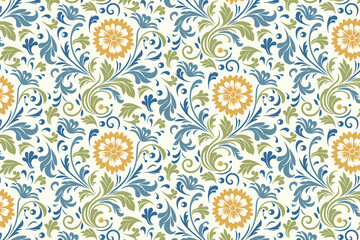 modern seamless flower pattern with hand drawn cotton florals and natural sketch lines perfect for wrapping and kitchen fabric

