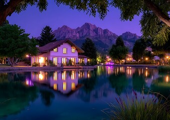 Obraz premium Tranquil evening by a lake