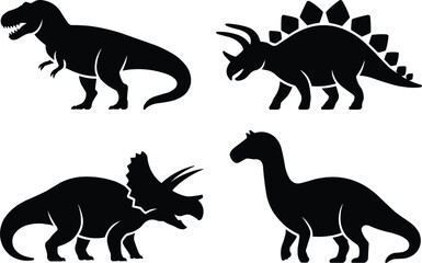 Dinosaur silhouettes with stegosaurus and triceratops Vector,Generative Ai
