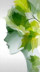 Woman with leaves profile art