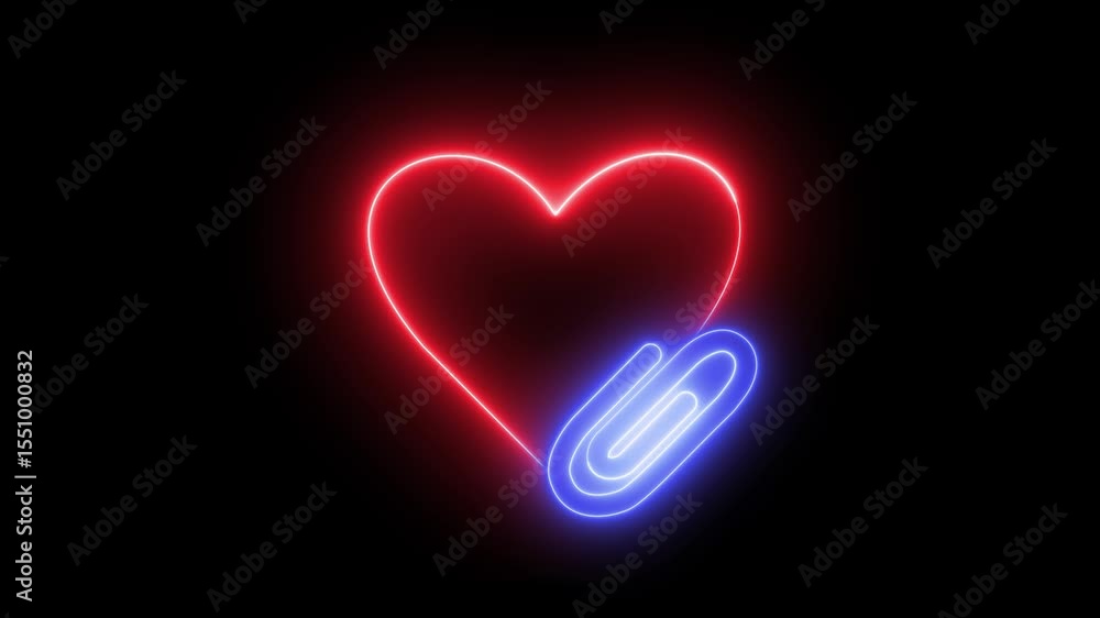Poster animation of a heart icon with a click and a neon light effect