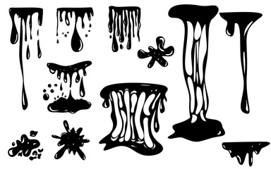 black splashes of slime silhouette stretching slime dripping a set working with blobs doodle element