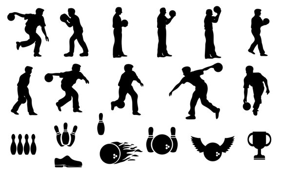 bowling sport action pose silhouette element