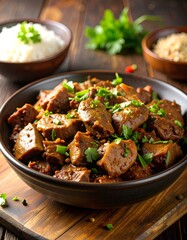 Fototapeta premium stir-fried spicy beef liver in a bowl