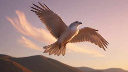 White bird flying wings sky clouds freedom peace nature avian flight animal wildlife outdoor sunset