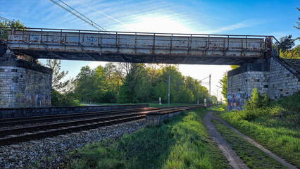 Dziewkowice, Opolskie, Poland April 27, 2025    old metal bridge in Dziewkowice near Strzelce...