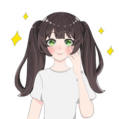 Cheerful Anime Girl with Green Eyes