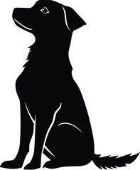 Elegant Black Silhouette of a Dog Sitting, Attentive and Hopeful, Profile View, Vector Illustration.