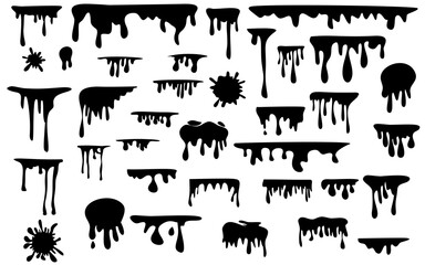 set of ink blots and dripping liquid honey flows oil chocolate or blood