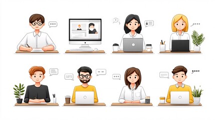 Fototapeta premium Engaging remote work collaboration among diverse professionals with digital devices