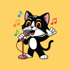 Cute cat singing with microphone cartoon vector illustration,Generative Ai