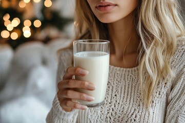 Lactose intolerance concept, woman holding a glass of milk and experiencing  discomfort., Generative AI