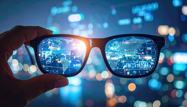 Transparent smart glasses showing live language translation and GPS navigation data overlays