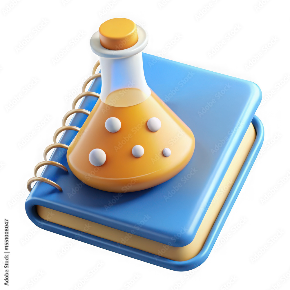 Aufkleber 3d render of erlenmeyer flask on notebook isolated on transparent background